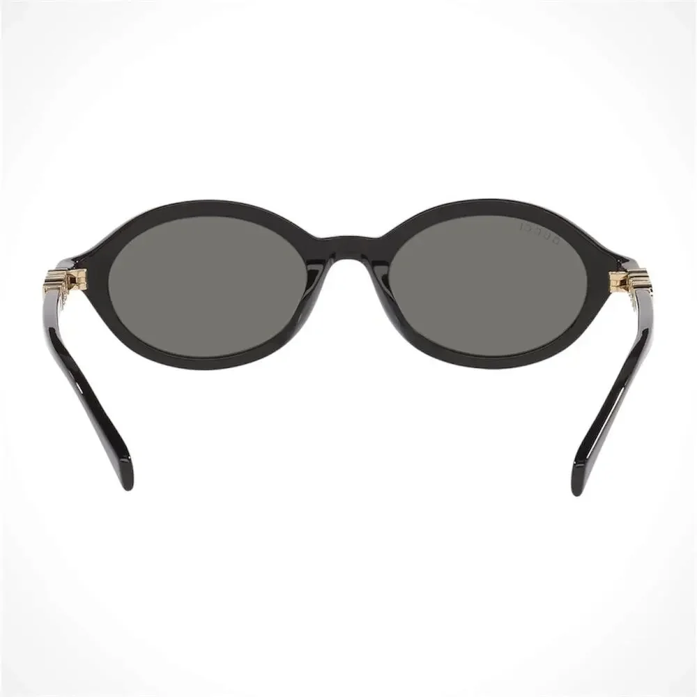 New GUCCI Sunglasses Black 51-19-140mm Slim Round Oval Gold Metal Logo Womens